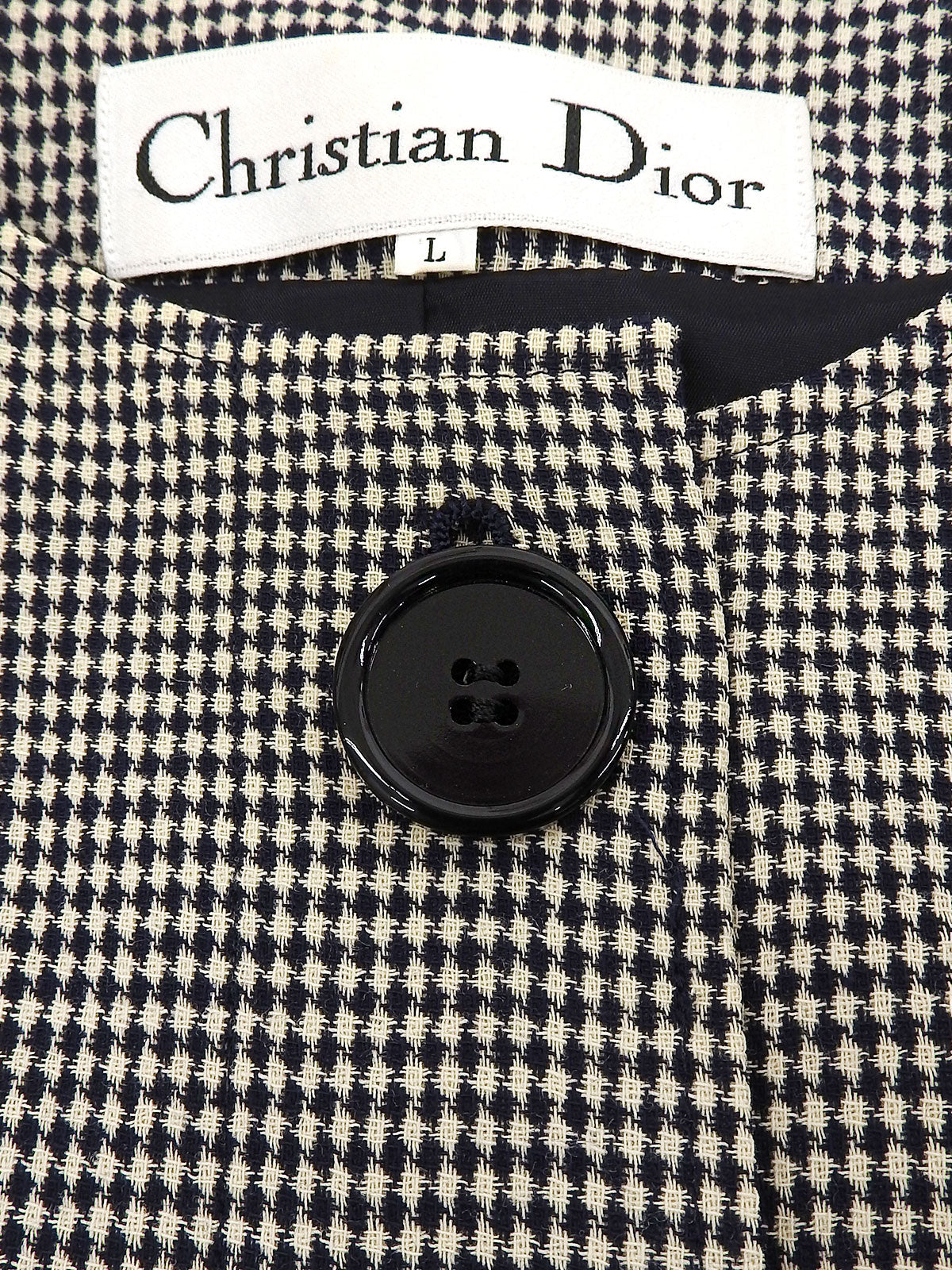 ダイヤモンドパターンノーカラージャケット ホワイト/ネイビー