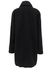 Wool shawl collar long coat in black