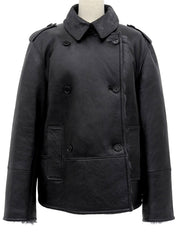 Leather and fur combination jacket in black/gray