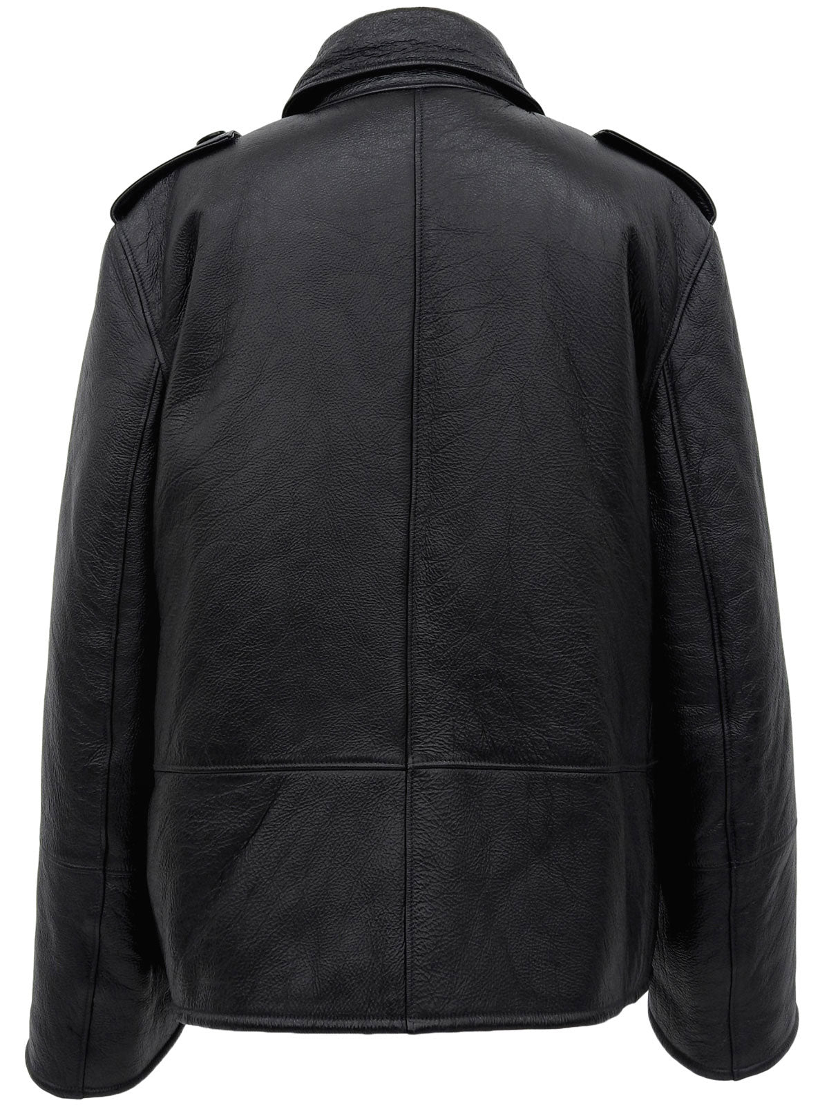 Leather and fur combination jacket in black/gray