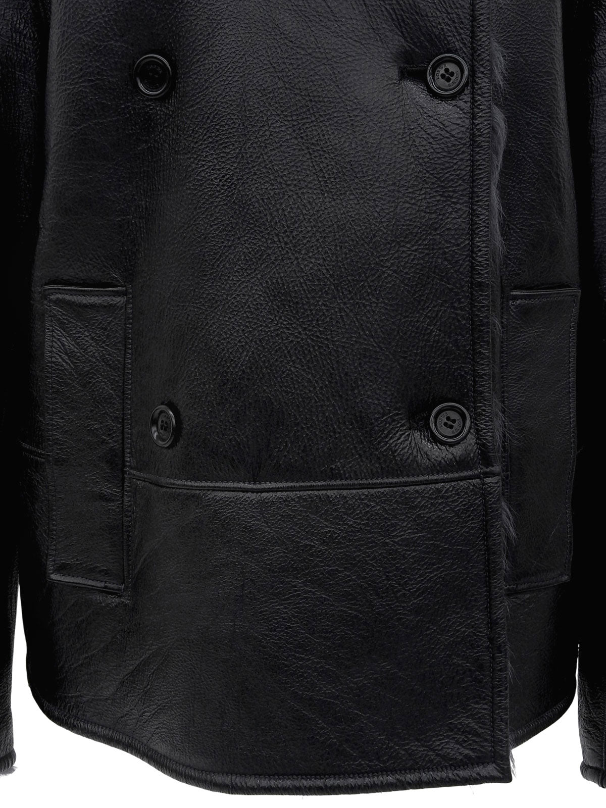 Leather and fur combination jacket in black/gray