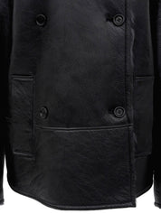 Leather and fur combination jacket in black/gray