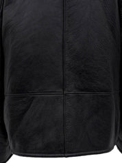 Leather and fur combination jacket in black/gray