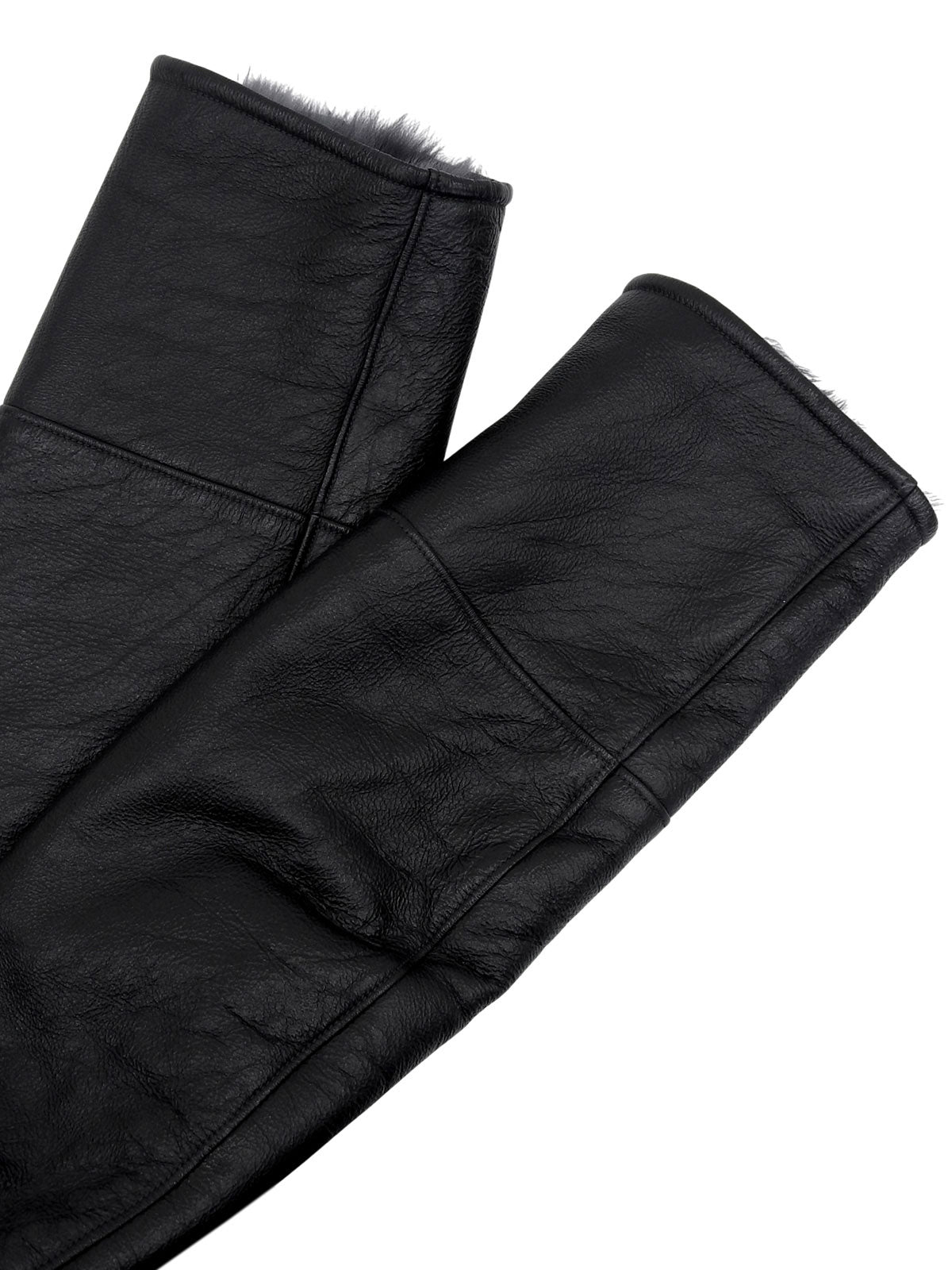 Leather and fur combination jacket in black/gray