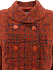 チェックパターンダブルブレストジャケット ブラウン/マルチ