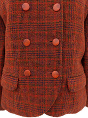 チェックパターンダブルブレストジャケット ブラウン/マルチ