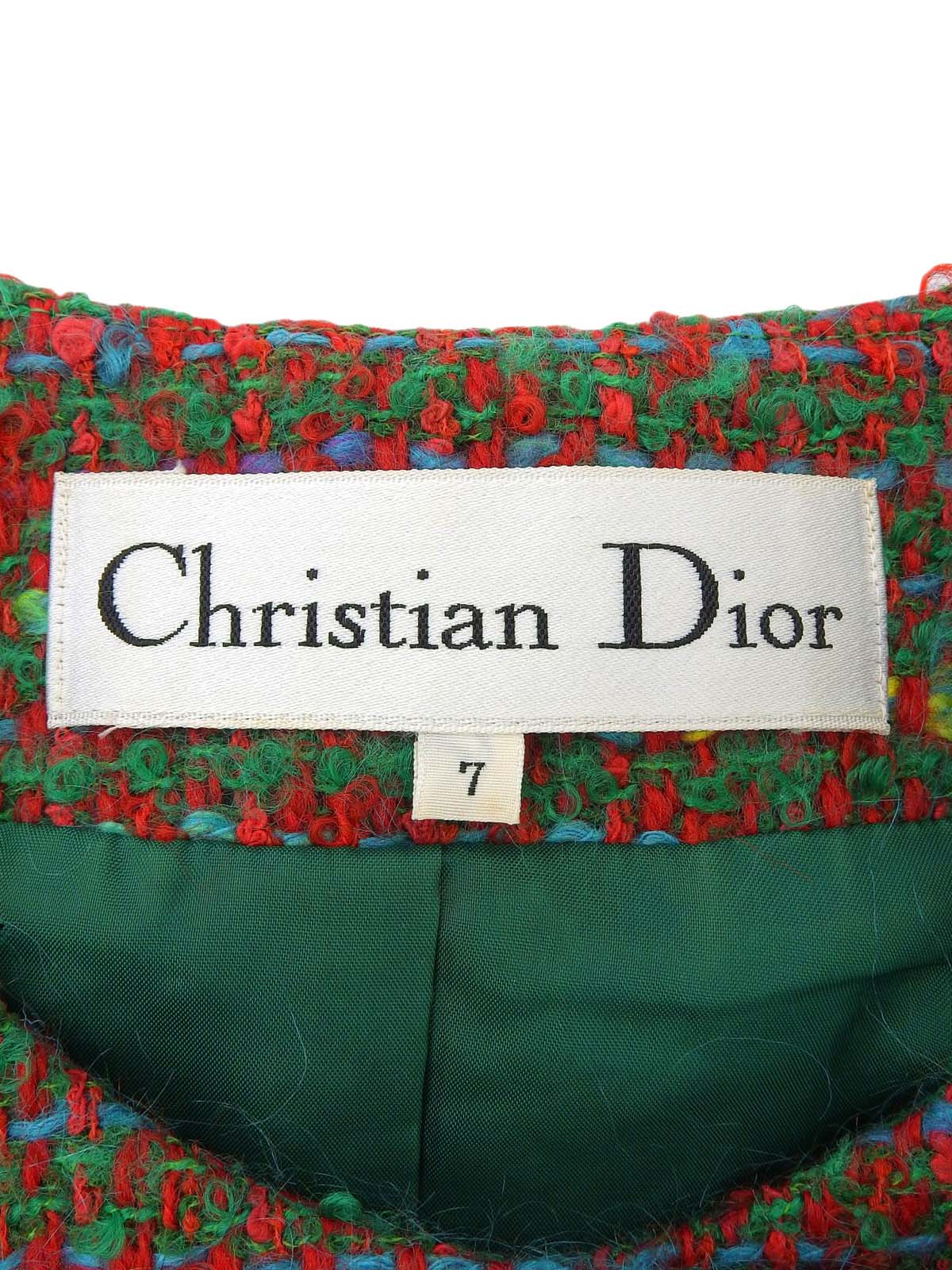 ツイードデザインボタンノーカラージャケット グリーン/マルチ