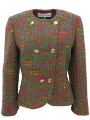 ツイードデザインボタンノーカラージャケット グリーン/マルチ