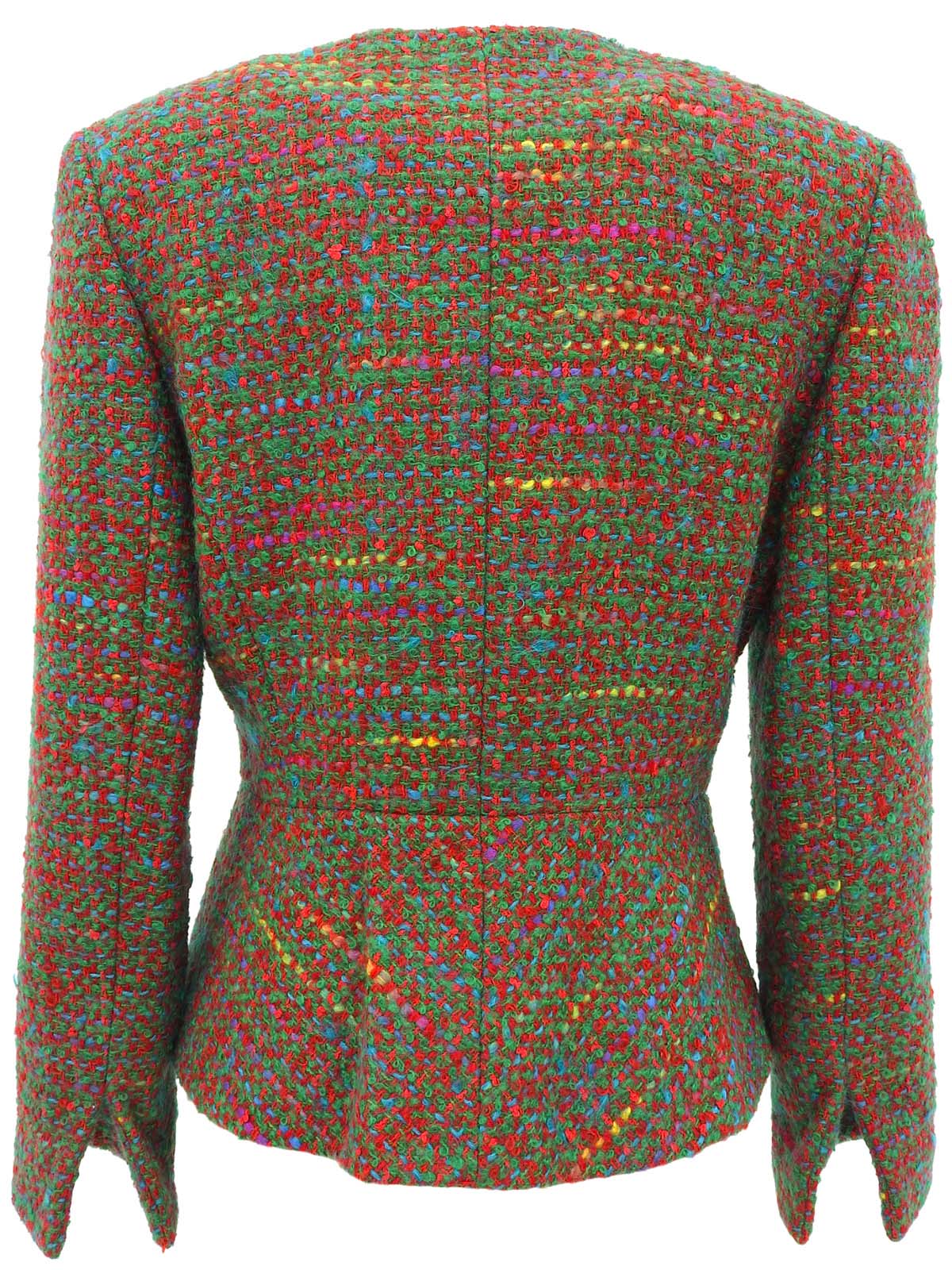 ツイードデザインボタンノーカラージャケット グリーン/マルチ