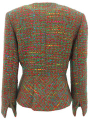 ツイードデザインボタンノーカラージャケット グリーン/マルチ