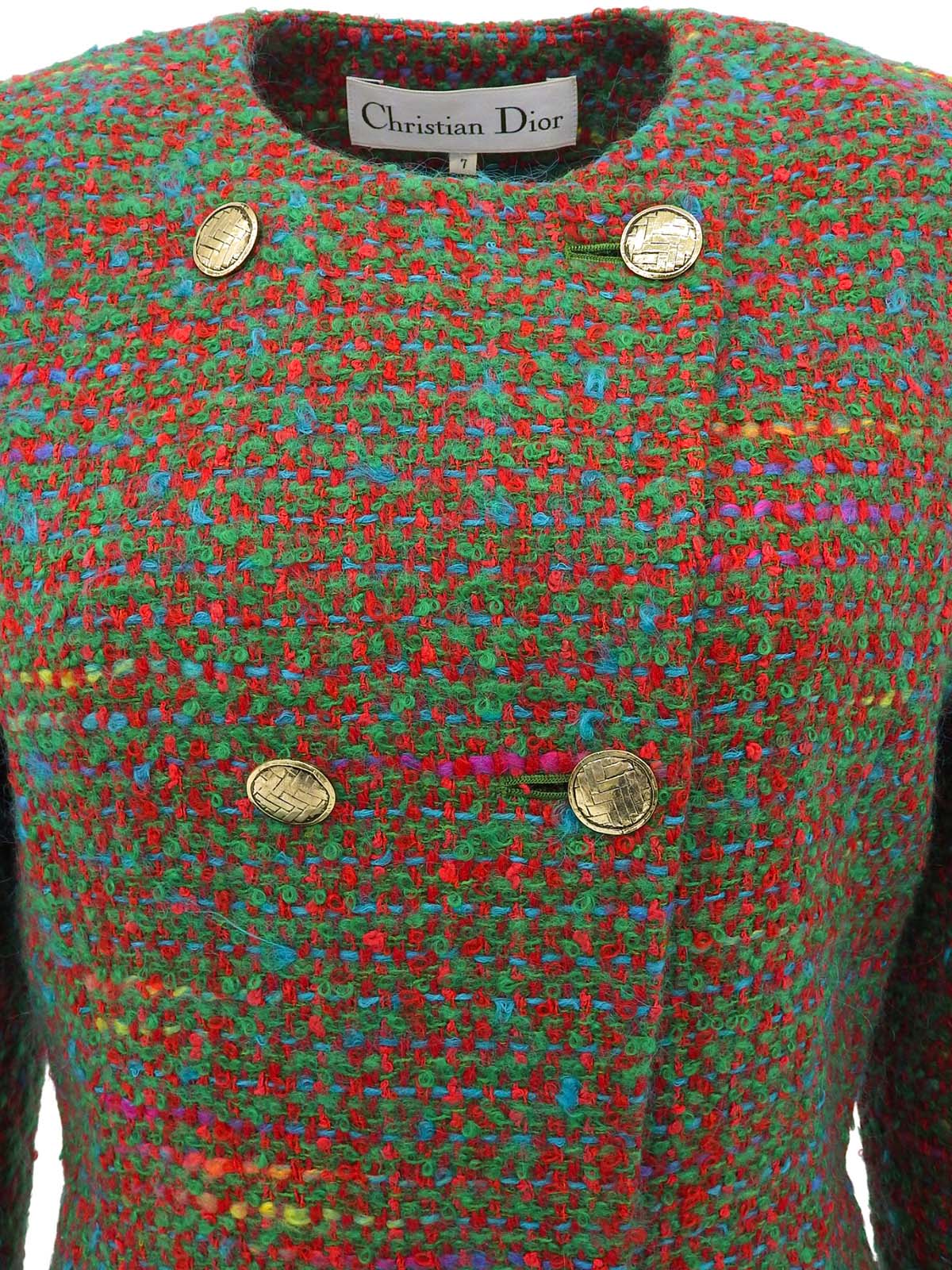 ツイードデザインボタンノーカラージャケット グリーン/マルチ