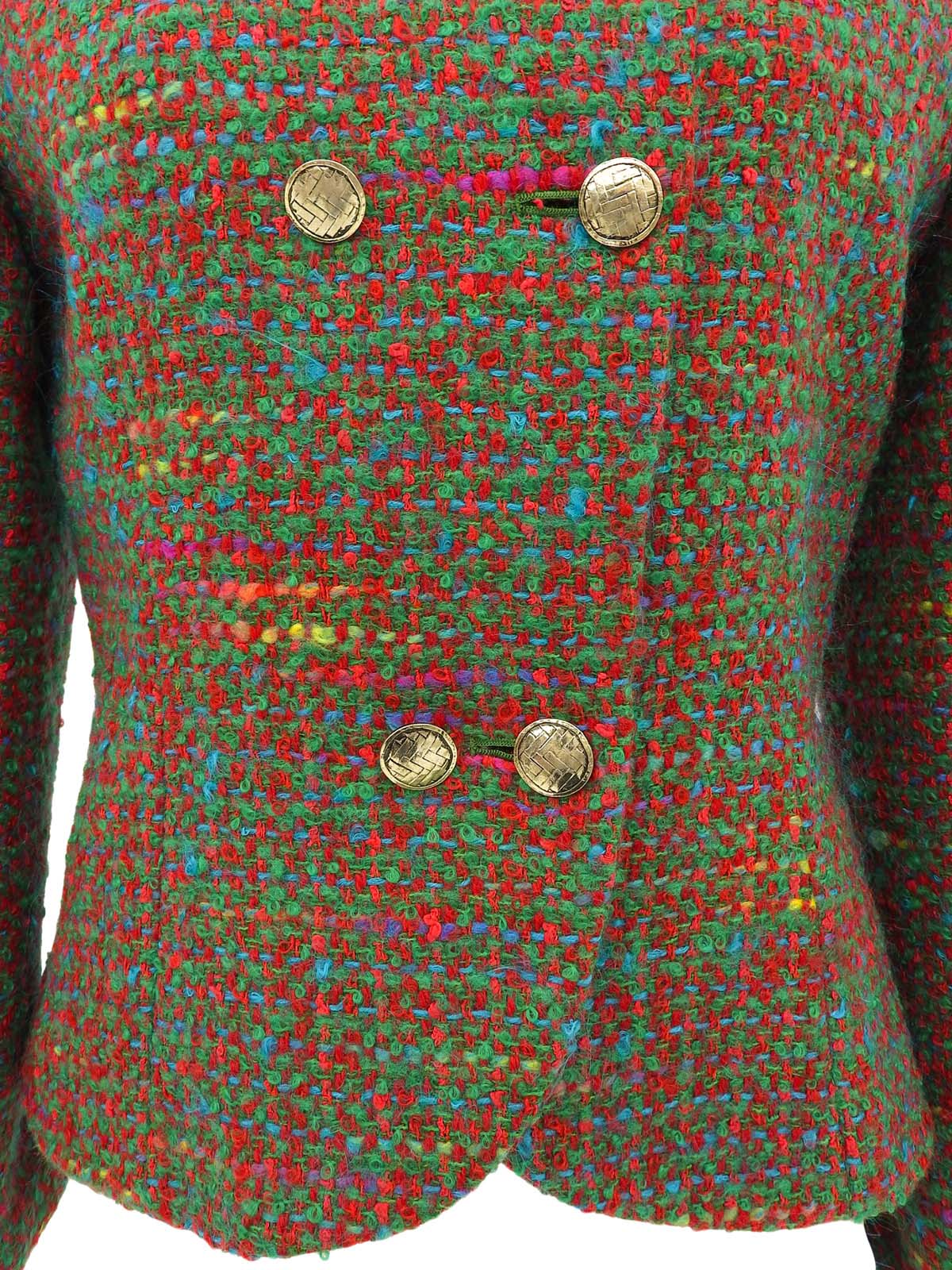 ツイードデザインボタンノーカラージャケット グリーン/マルチ