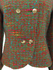 ツイードデザインボタンノーカラージャケット グリーン/マルチ