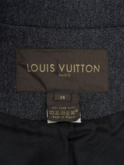 Wool logo button design long coat in gray/navy