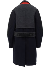 Wool logo button design long coat in gray/navy