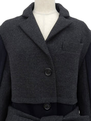 Wool logo button design long coat in gray/navy