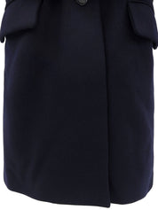 Wool logo button design long coat in gray/navy