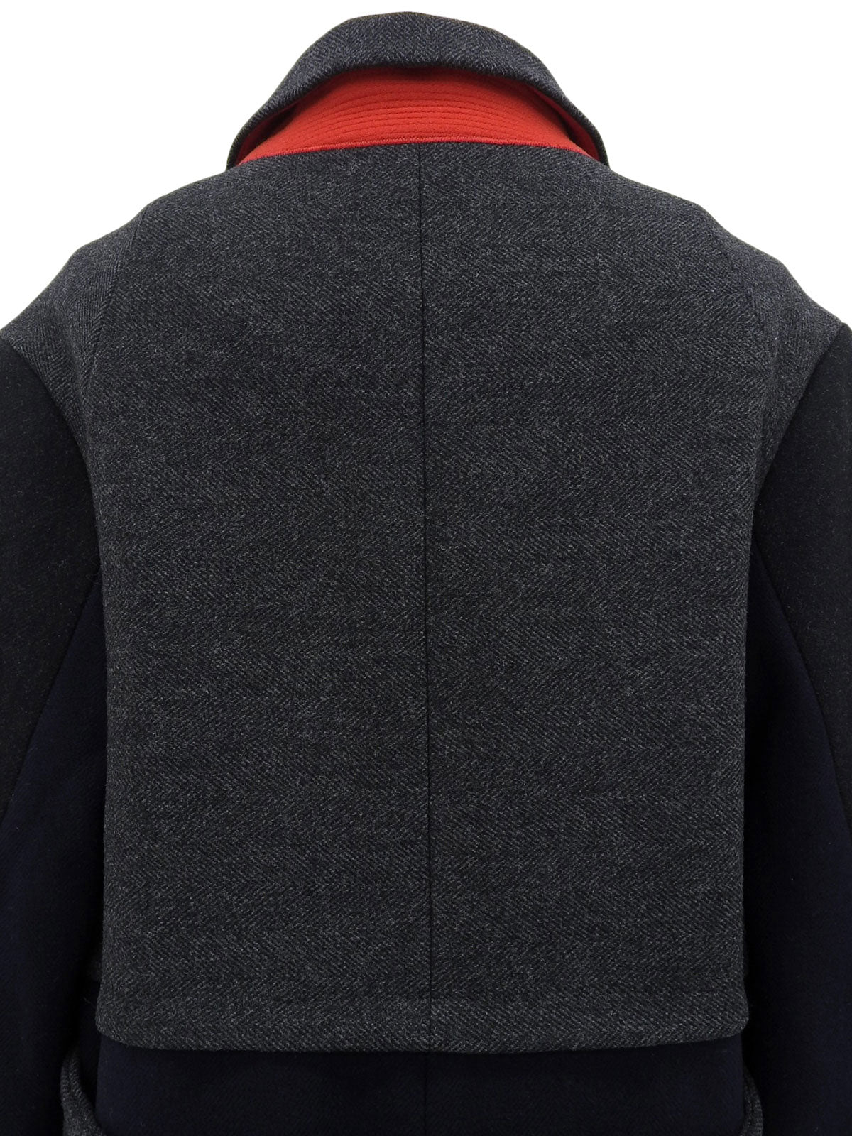 Wool logo button design long coat in gray/navy