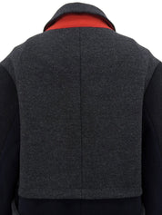 Wool logo button design long coat in gray/navy