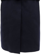 Wool logo button design long coat in gray/navy