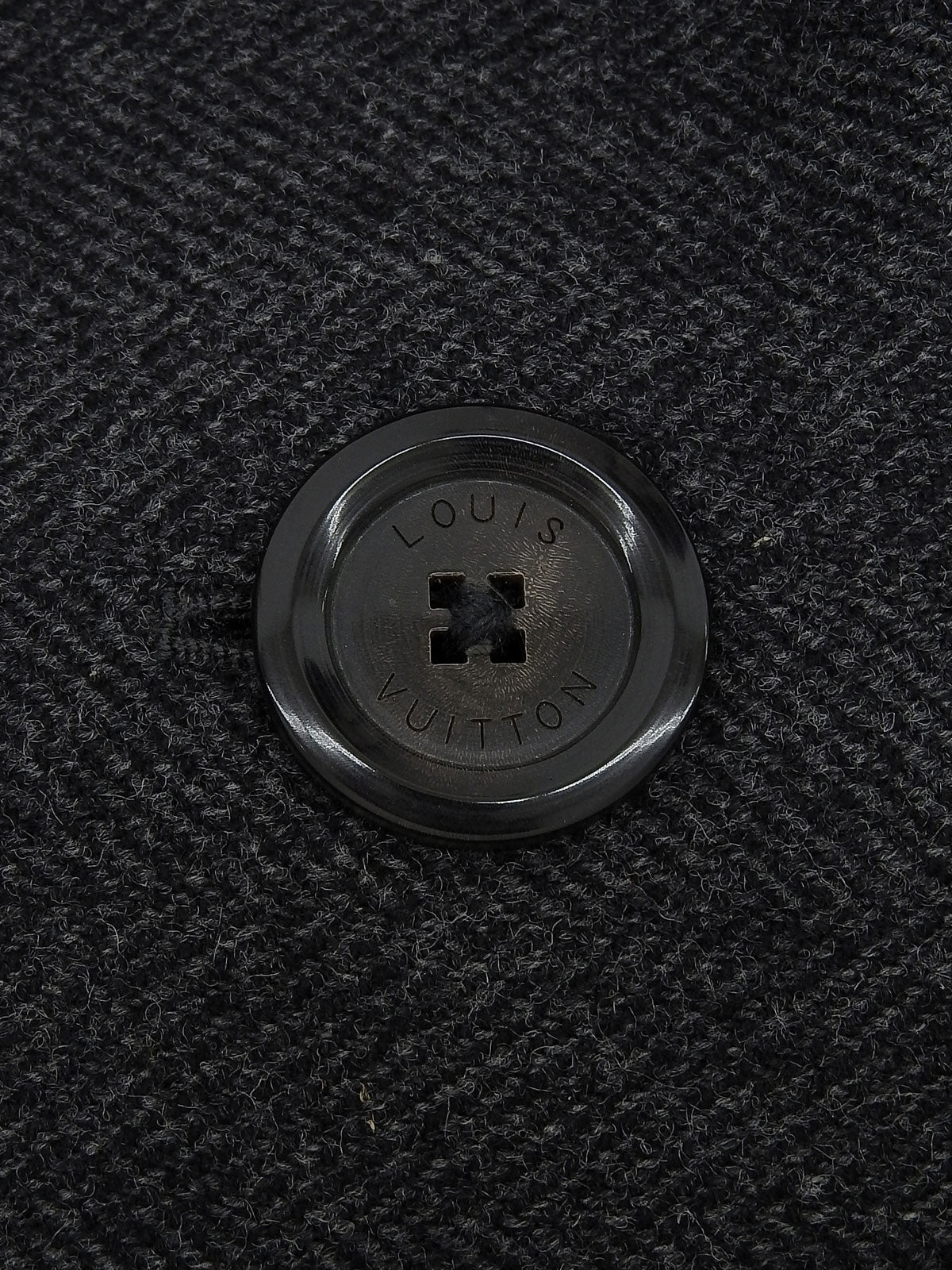 Wool logo button design long coat in gray/navy