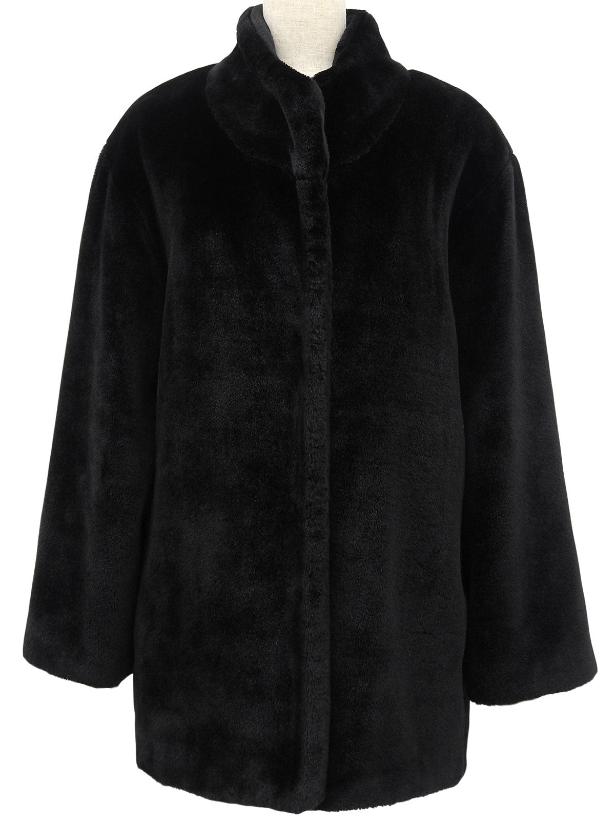 Fur stand collar coat in black