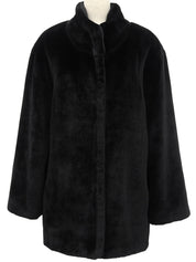 Fur stand collar coat in black
