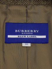 Fur collar waist belted jacket brown