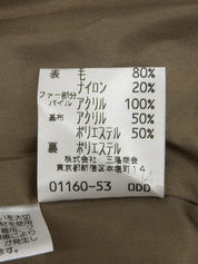 Fur collar waist belted jacket brown