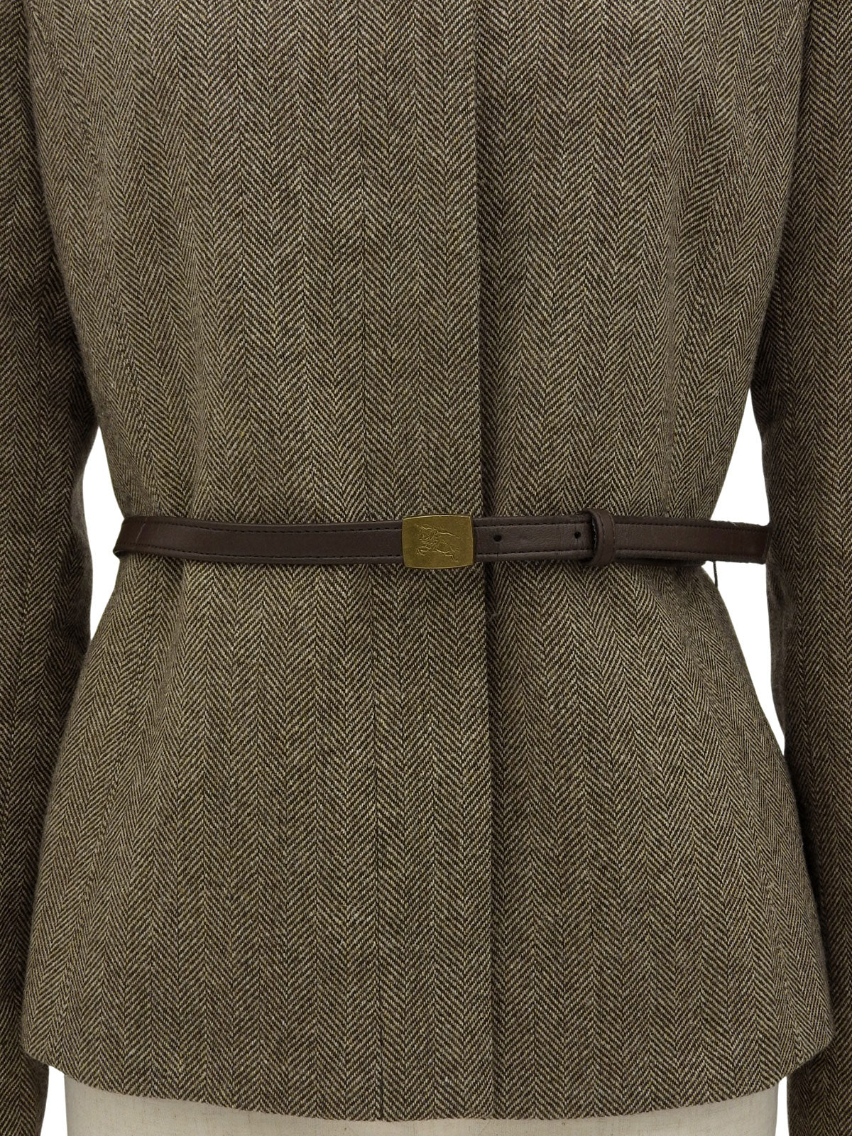 Fur collar waist belted jacket brown