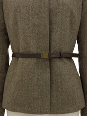 Fur collar waist belted jacket brown