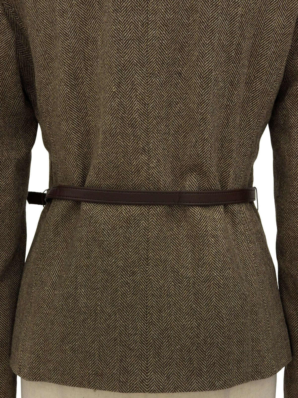 Fur collar waist belted jacket brown