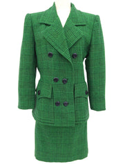 Glen Check Pattern Double-Breasted Set in Green