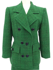 Glen Check Pattern Double-Breasted Set in Green