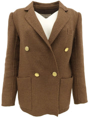 Houndstooth pattern double-breasted jacket in brown