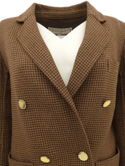 Houndstooth pattern double-breasted jacket in brown