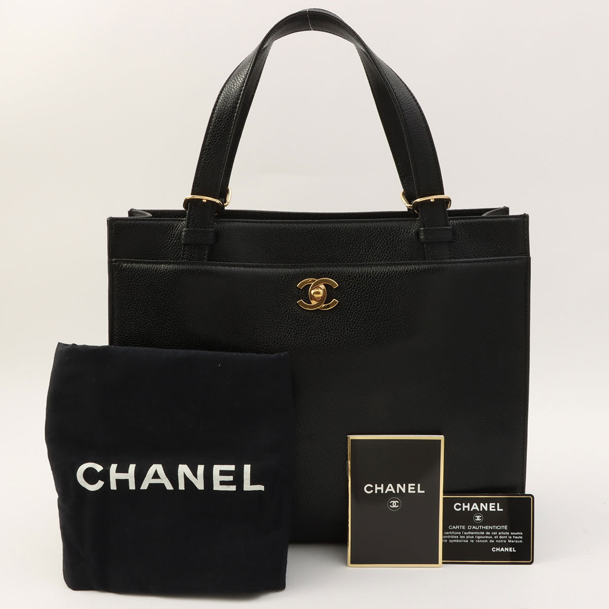 Circa 1998 Caviar Skin CC Turnlock Tote Bag Black