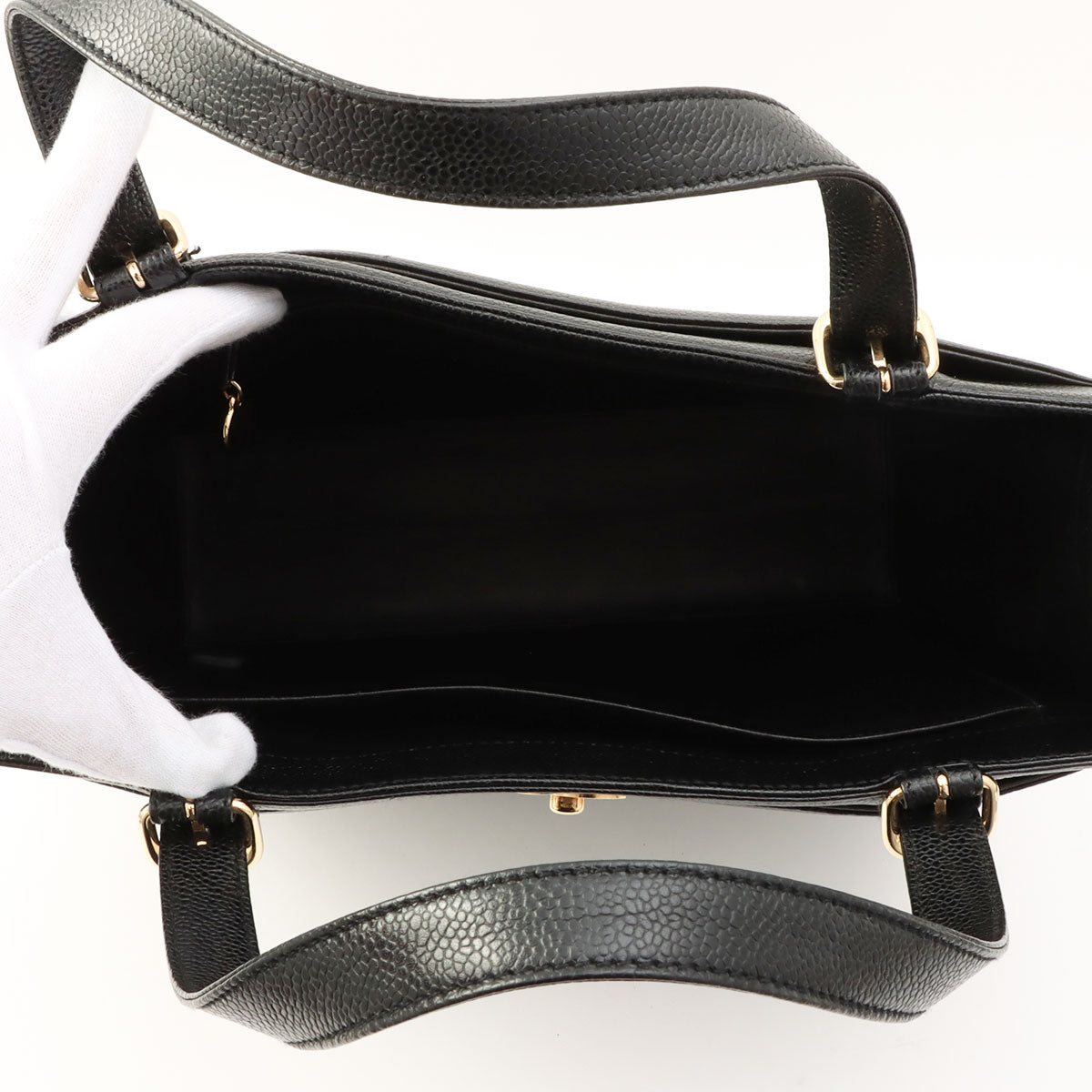 Circa 1998 Caviar Skin CC Turnlock Tote Bag Black