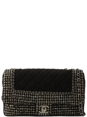 2014-era Cotton Tweed Combo CC Turnlock Chain Shoulder Bag Black/Gray