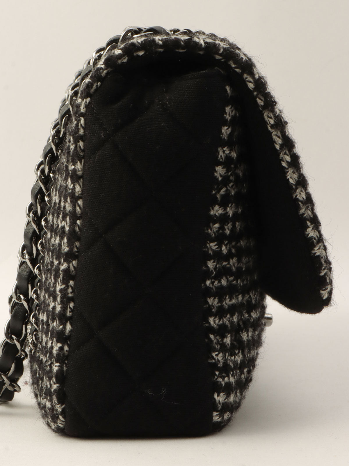 2014-era Cotton Tweed Combo CC Turnlock Chain Shoulder Bag Black/Gray
