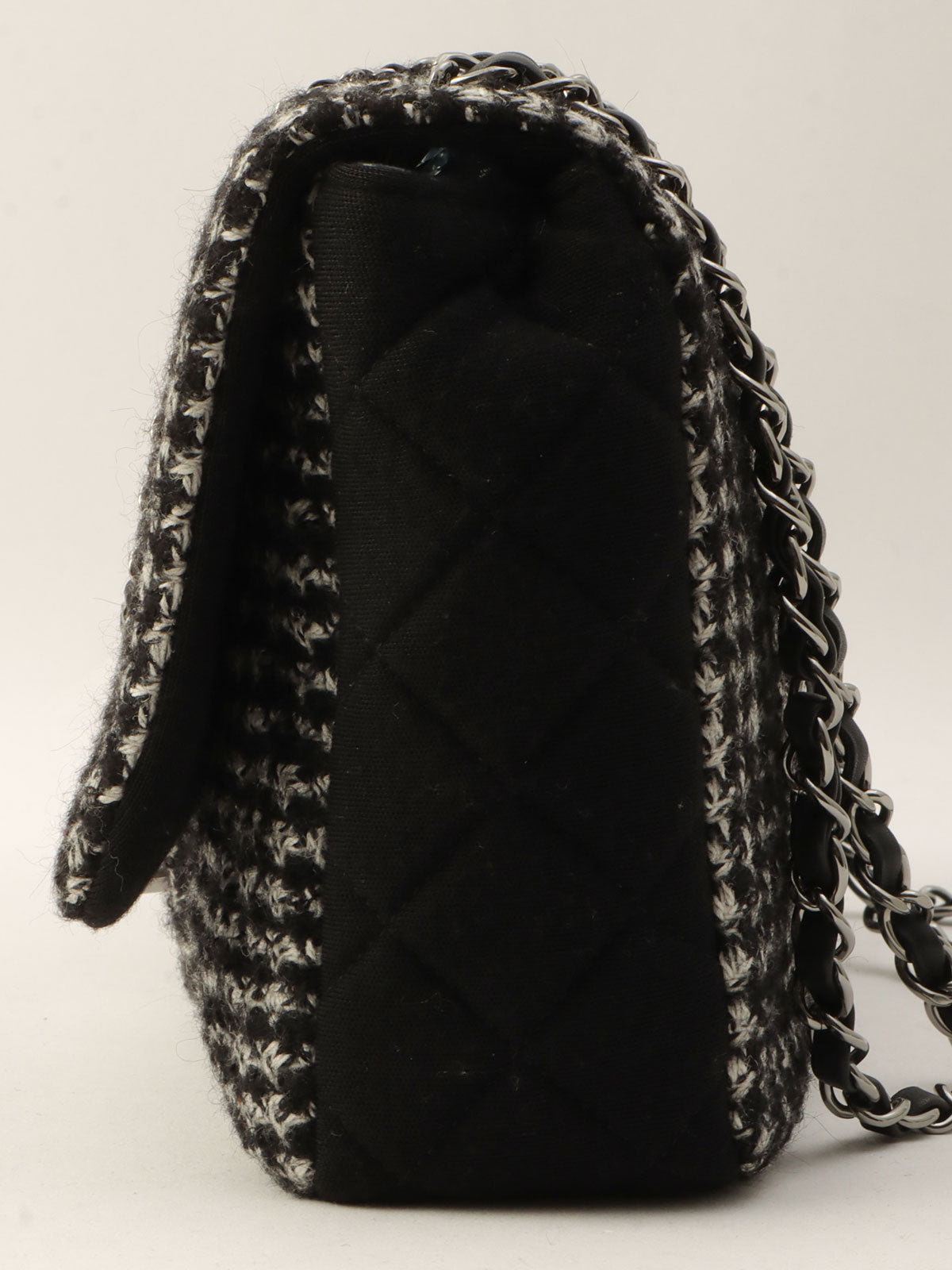 2014-era Cotton Tweed Combo CC Turnlock Chain Shoulder Bag Black/Gray