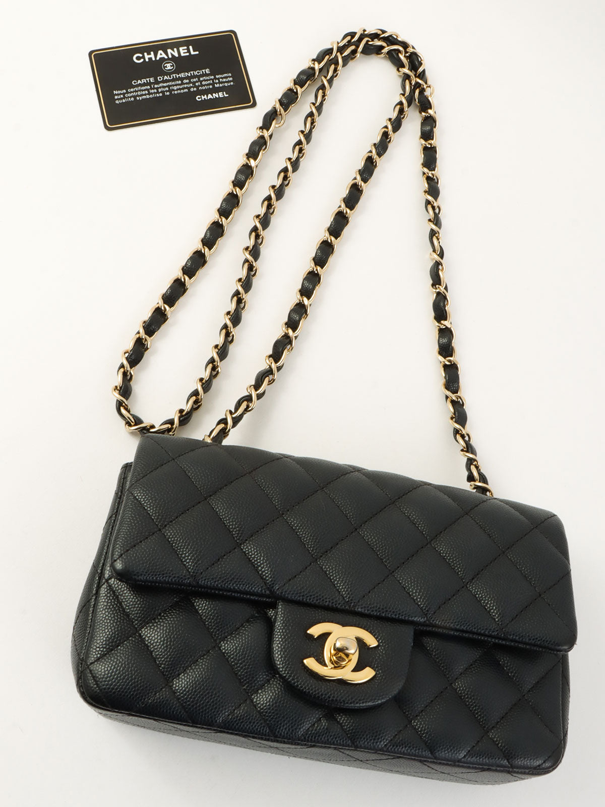 2017年頃製 キャビアスキンマトラッセステッチCCターンロックチェーンショルダーバッグ ネイビー