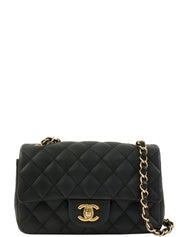 2017年頃製 キャビアスキンマトラッセステッチCCターンロックチェーンショルダーバッグ ネイビー