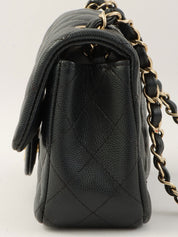 2017年頃製 キャビアスキンマトラッセステッチCCターンロックチェーンショルダーバッグ ネイビー