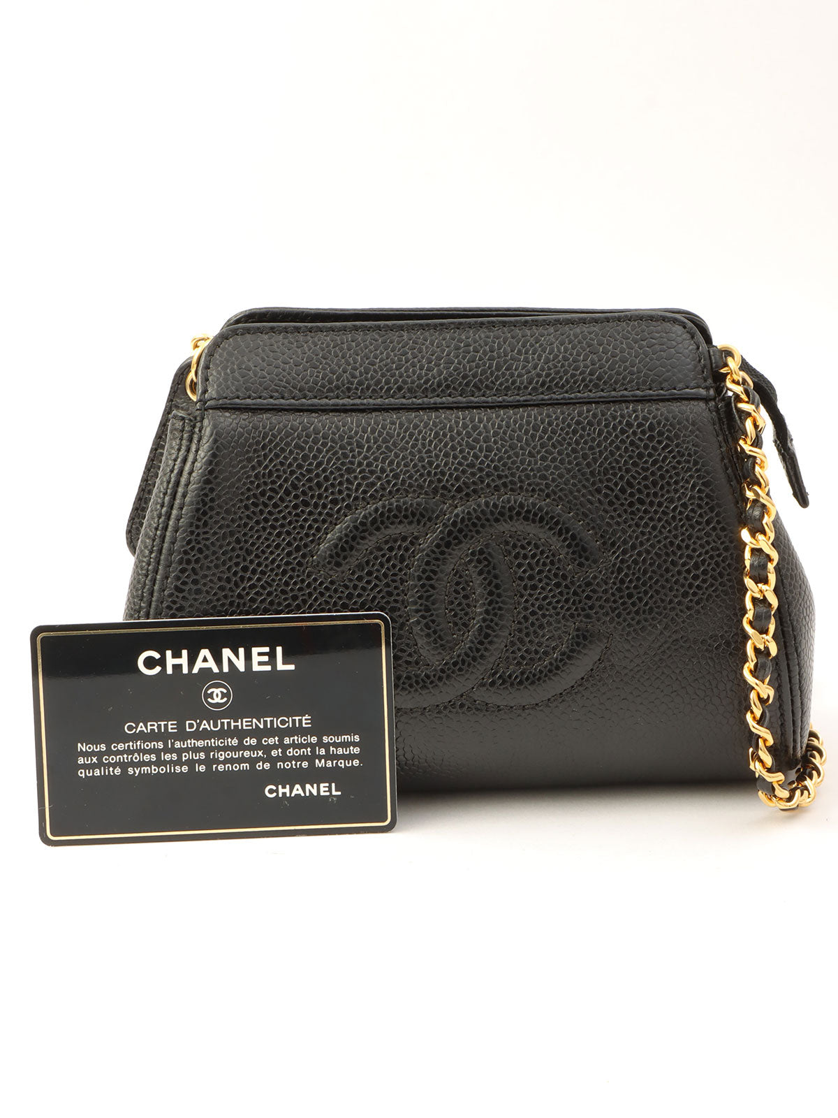 1998 Caviar Skin CC Mark Stitch Mini Chain Shoulder Bag in Black
