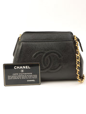 1998 Caviar Skin CC Mark Stitch Mini Chain Shoulder Bag in Black