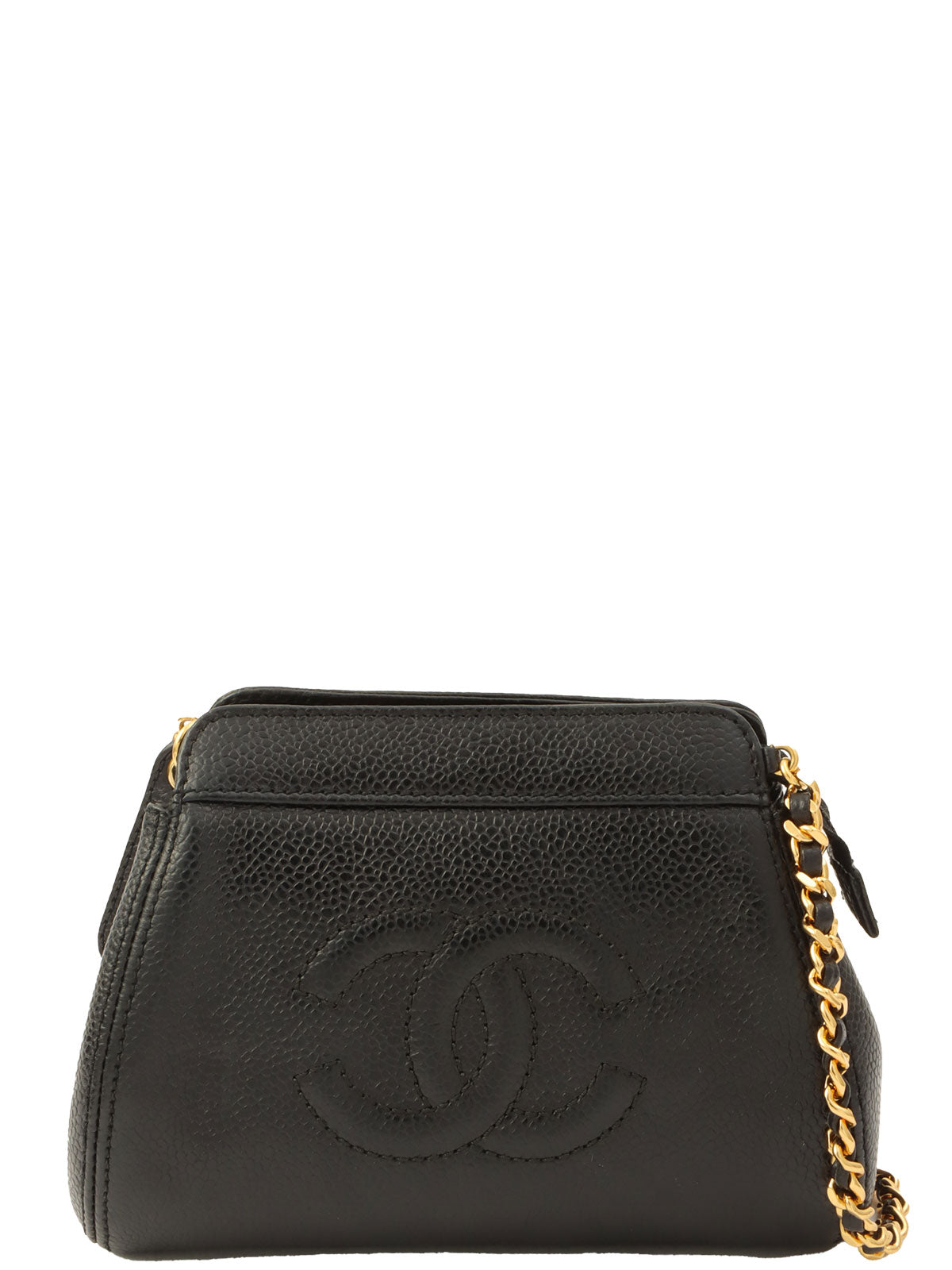 1998 Caviar Skin CC Mark Stitch Mini Chain Shoulder Bag in Black