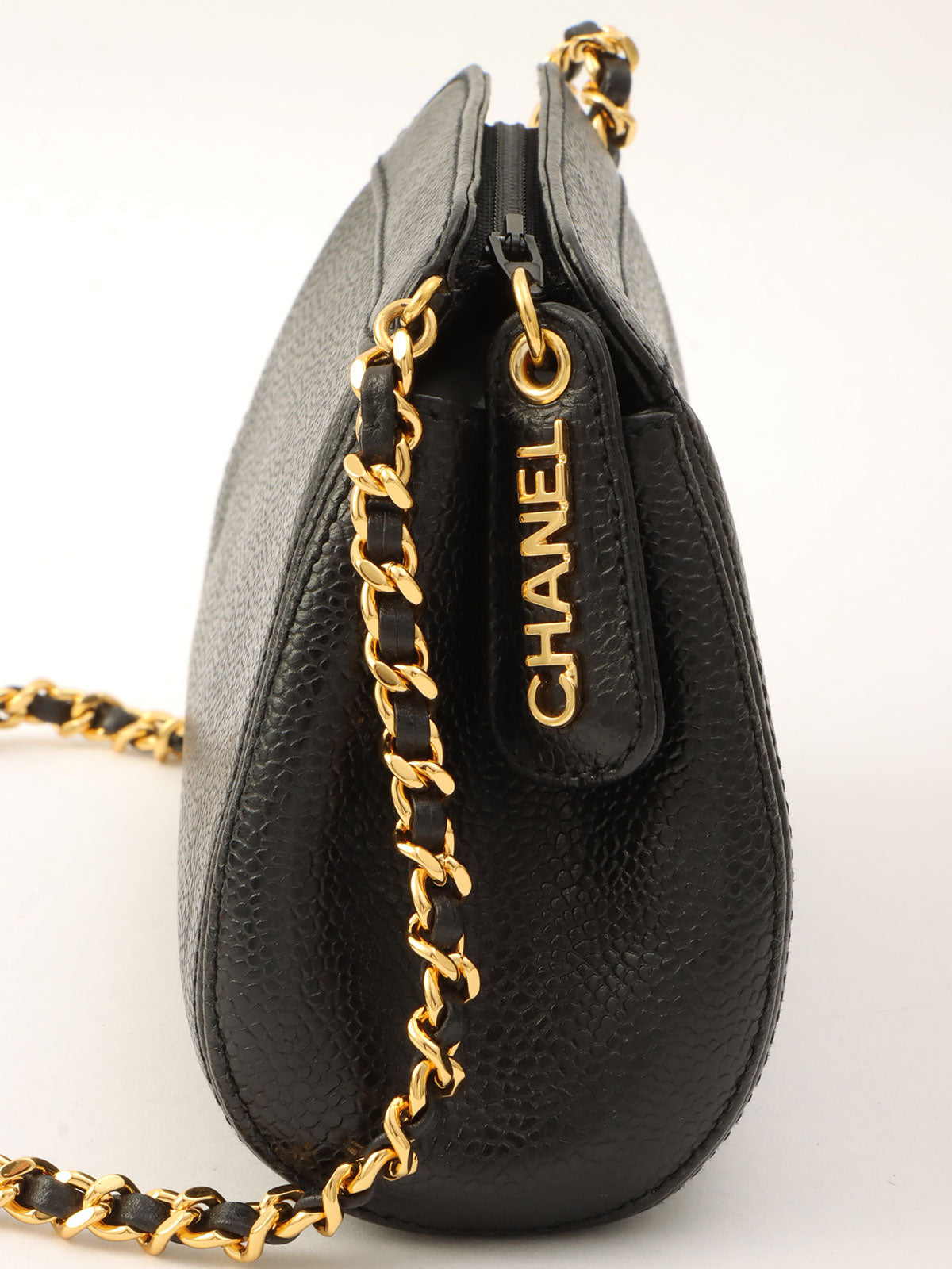 1998 Caviar Skin CC Mark Stitch Mini Chain Shoulder Bag in Black