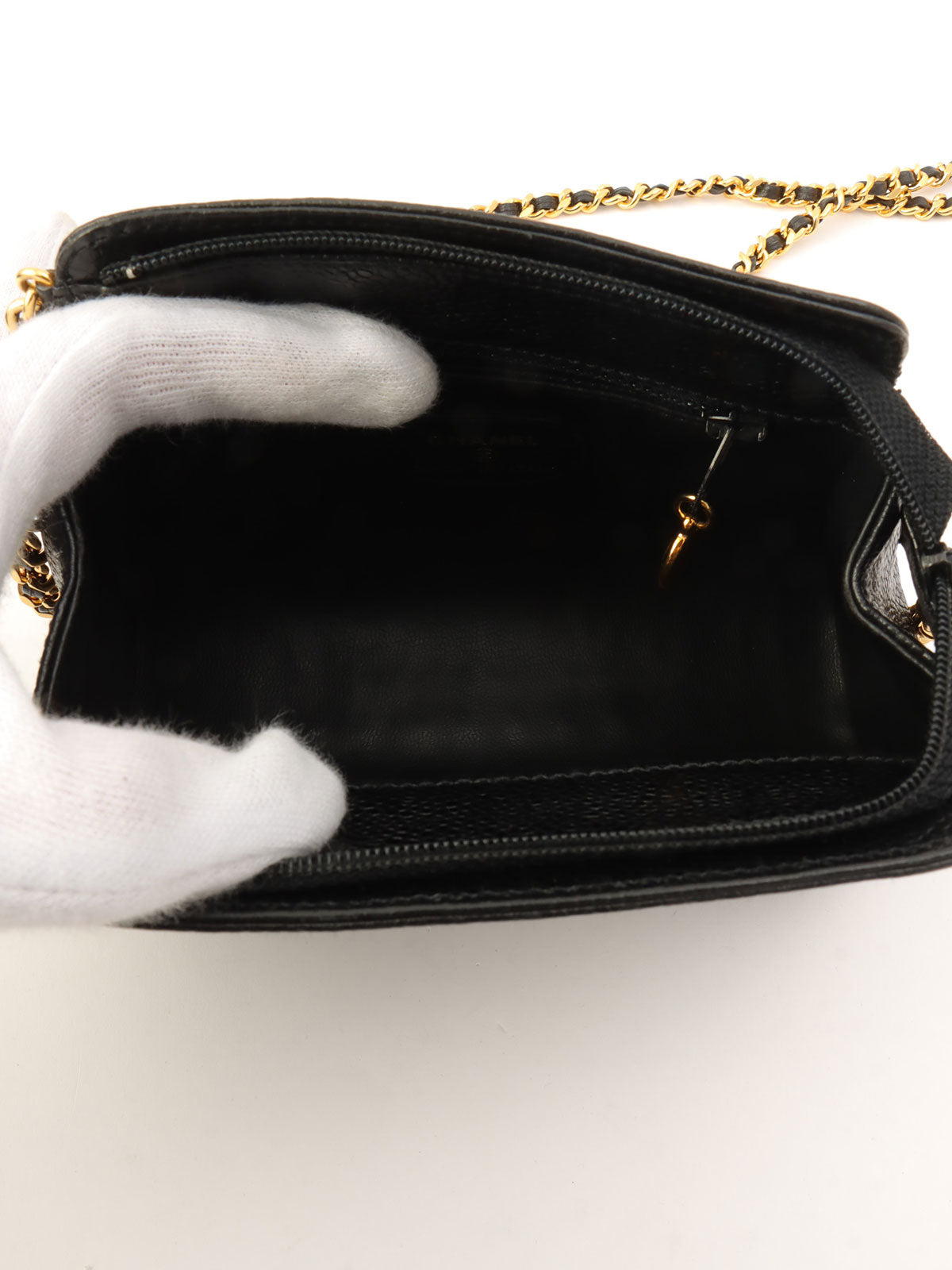 1998 Caviar Skin CC Mark Stitch Mini Chain Shoulder Bag in Black