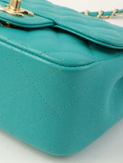 2016年頃製 キャビアスキンクラシックフラップチェーンバッグミニ ターコイズ